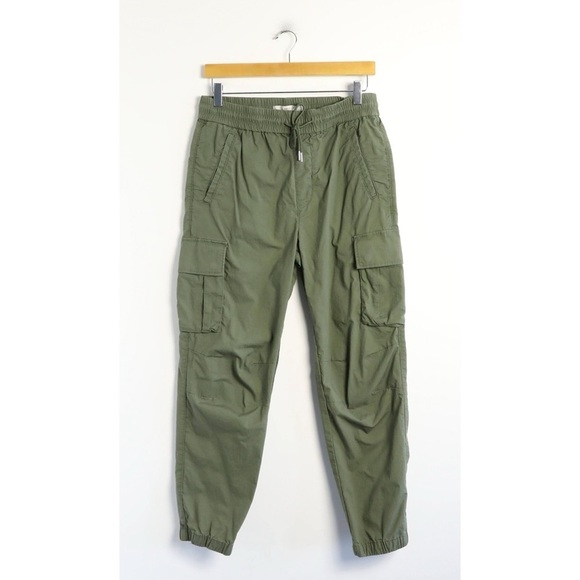 Mango Man green cargo pants khaki workwear casual hiking drawstring forest 28